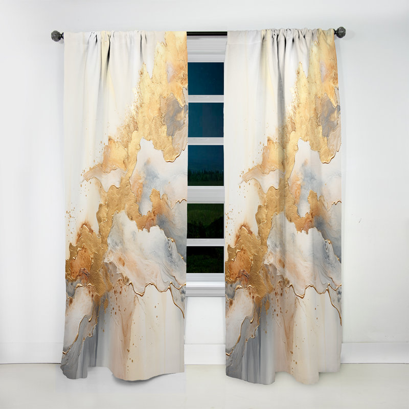 Tunxis Graceful Minimalism Beige and Gold muted art - Modern Velvet Curtain - Room Darkening - 1 panel, 52" W x 84" L
