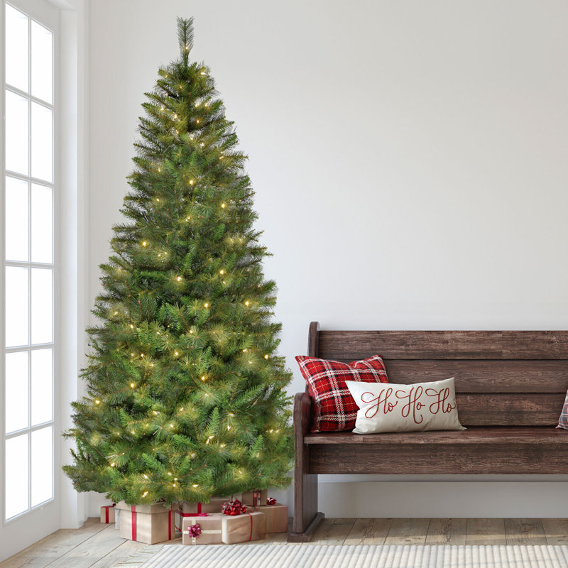 Arbre de Noël mi-temps 7,5 pi avec lumières DEL blanc chaud et base Christmas Time, 7,5 pi