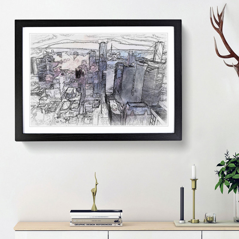 Houston Texas Skyline in Abstract - Picture Frame Graphic Art Print, Black Framed, 62cm H x 87cm W x 2cm D
