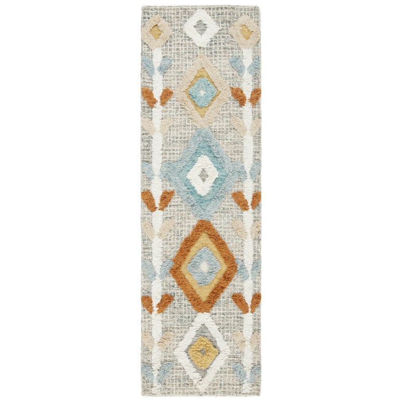 Macy Handmade Tufted Wool Gray/Light Blue Rug, Runner 2'3" x 8'