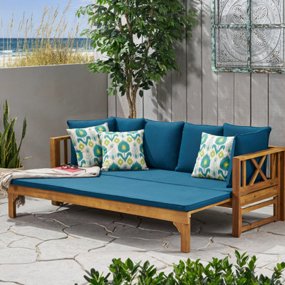 Lit de jour Rustic Long Beach, structure en bois, lit de jour Water-Tissus avec attrait, bois, literie