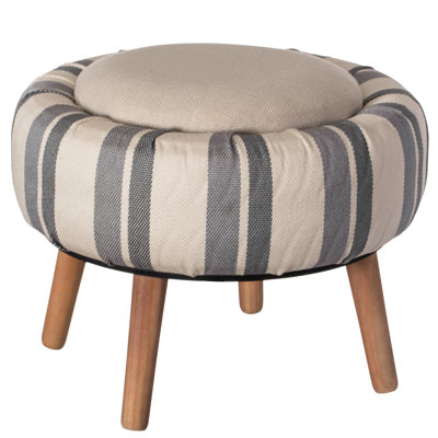 Repose-pieds moderne rayé en tissu avec rangement intérieur, blanc et bleu