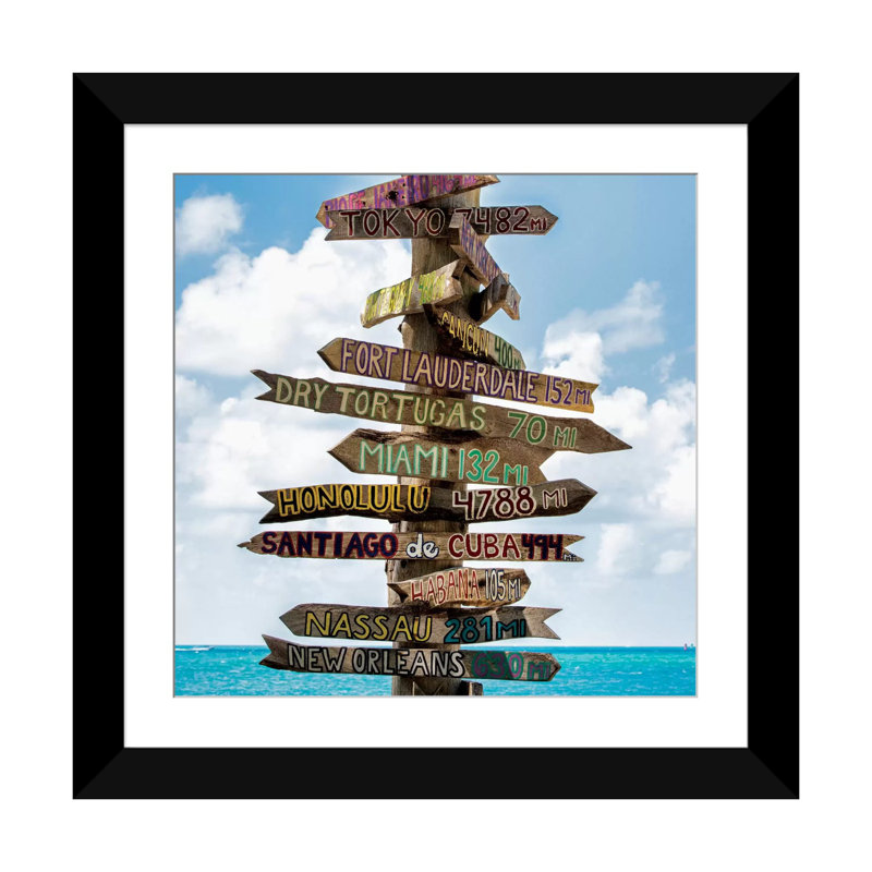«Key West Directional Sign III» par Phillippe Hugonnard - Toile tendue, H 24 po x l 24 po x P 1 po, Papier d'art encadré noir