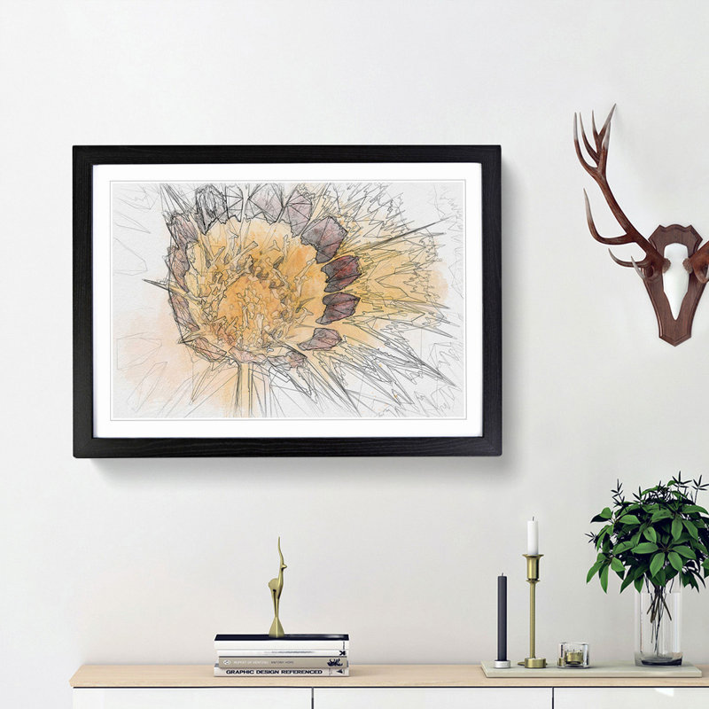 The Beauty of the Flower in Abstract - Picture Frame Drawing Print, 48cm H x 65cm W x 2cm D, Black Framed