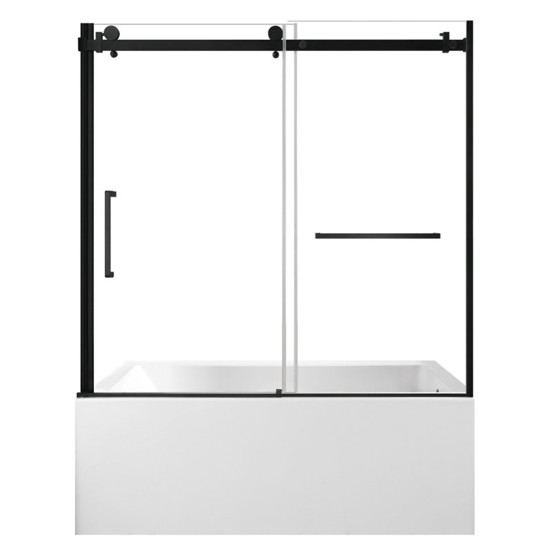 Kingston Brass 60-Inch Acrylic Rectangular 3-Wall Alcove Tub With Tub Door, Hand Drain, Right, Matte Black