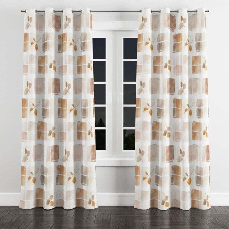 Rideaux à carreaux pour chambre à coucher - Rideau à œillets à motif neutre moderne - 1 panneau, L 52 po x L 84 po