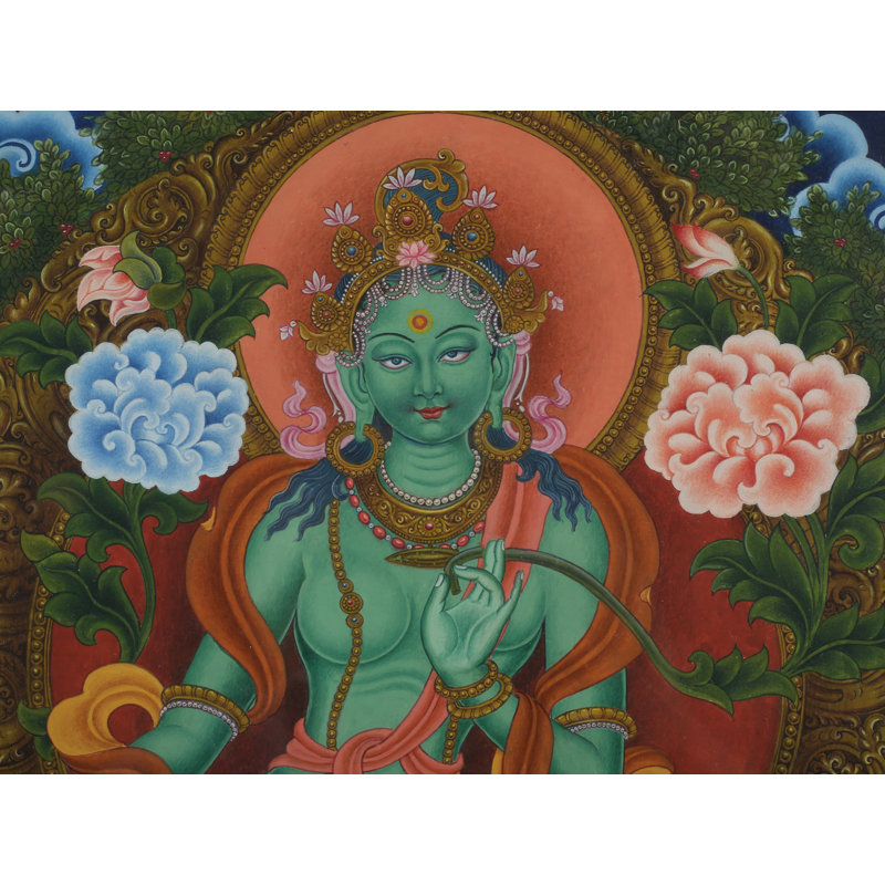 Peinture de la déesse Newari verte Tara Thangka (Thangka sans brocart)