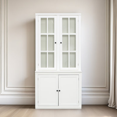 75.25'' Tall Display Cabinet With Double Glass Doors, Traditional Style China Cabinet Hutch Cabinet For Hallways Living Room, Kitchen, Home, Studio Or Workspace