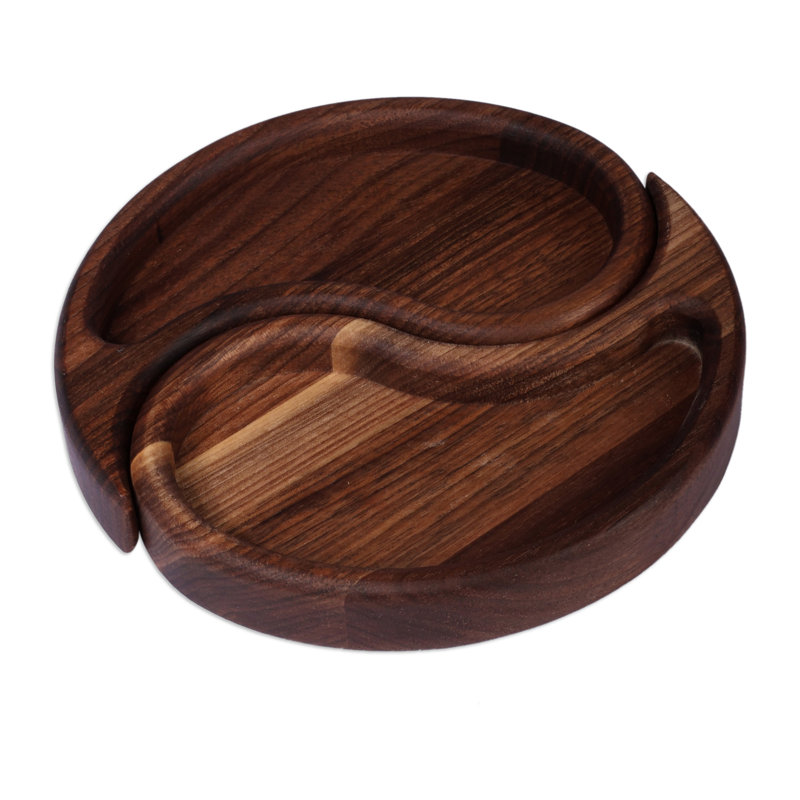  Assiettes à grignoter en bois faites à la main Yin & Yang (ensemble de 2)