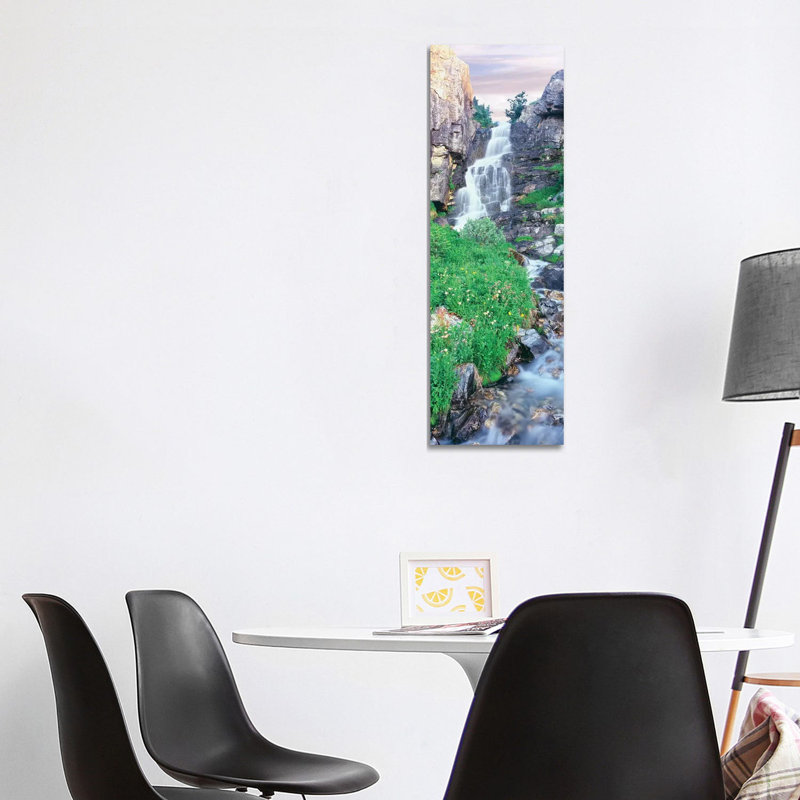 View of Waterfall Comes Into Rocky River, Broken Falls, East Face, Mount Teewinot, Grand Teton National Park, Wyoming, USA 1 Piece Wrapped Canvas Panoramic Wall Art