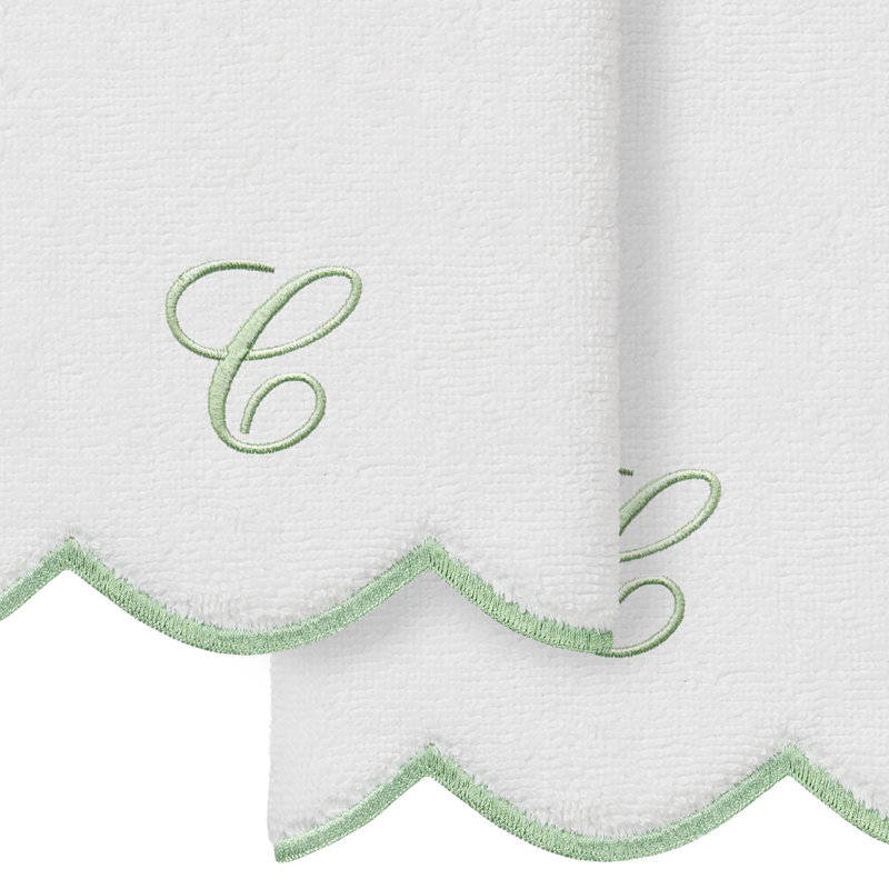 Ensemble de serviettes Linum Home Textiles 100% coton turc ADORNIA, C, Blanc/vert, Ensemble de 2 serviettes à doigts