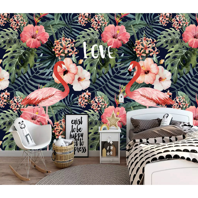 Papier peint amovible flamant rose, L 48,96 po x l 75 po