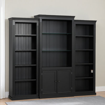 Bibliothèque de 78,75 po de hauteur, 3 pièces, vitrine avec plafonnier réglable à DEL 5 couleurs, bibliothèques de style rétro avec tablettes en verre trempé