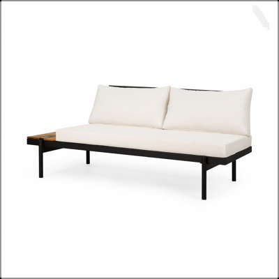 Theo 2 Seater Outdoor Sofa With Durable Iron Frame, Acacia Wood, And Water-Resistant Cushions For Comfort And Style