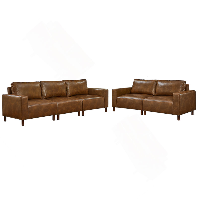 Ensemble 2 pièces de canapé et causeuse rembourrés en cuir PU pour salon et appartement, Brun