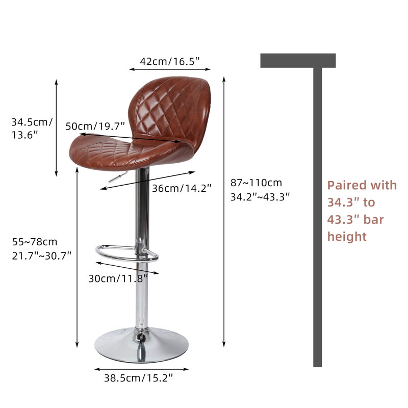 Dondale Swivel Upholstered Adjustable Height Counter Stool with Metal Frame, Brown