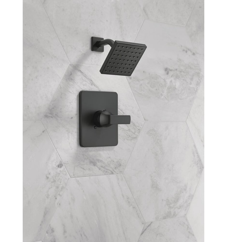 Ensemble de robinet de douche à fonction unique Velum, ensemble de garniture de valve, pomme de douche et poignée, Noir mat