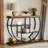 39 in Farmhouse Console Table for Entryway. 4 Tier Rustic Hallway Table with Storage & Semi-Circular Metal Frame. Narrow  Furniture for Living Room. Apartment. Behind Sofa. Brown-1588479031