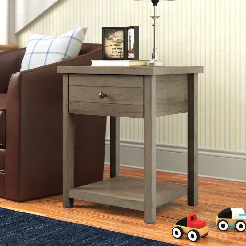 Table de bout et rangement à 1 tiroir Kiara, Chêne noueux
