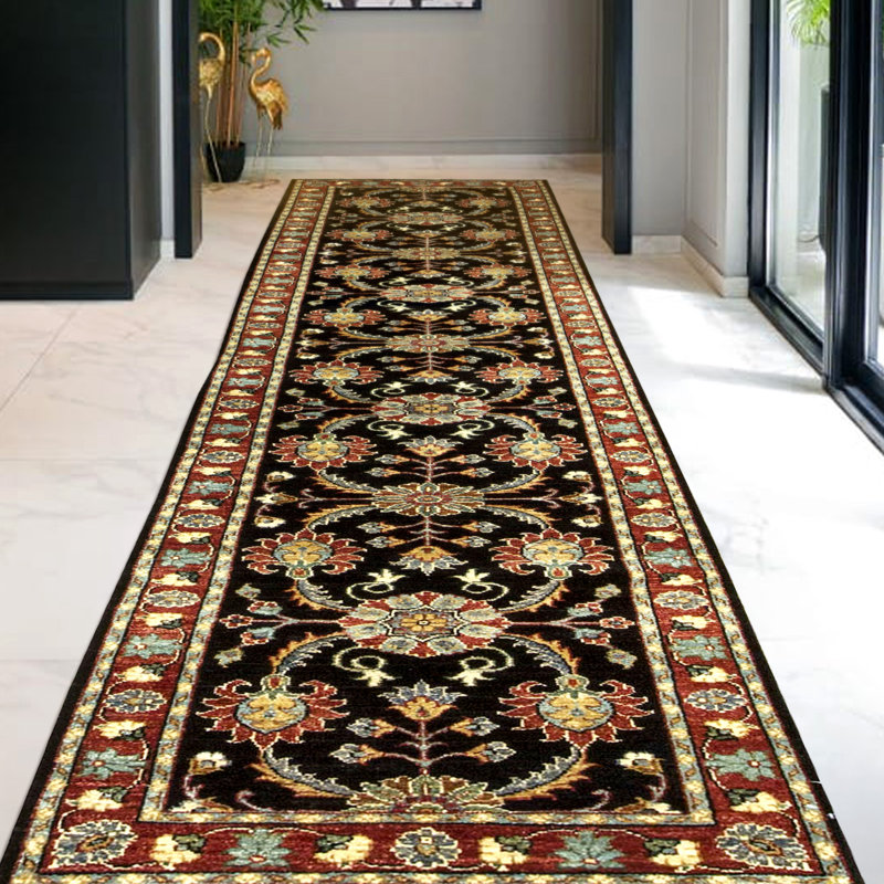 Tapis de couloir noir et rouge de haute qualité noué à la main Sultanabad