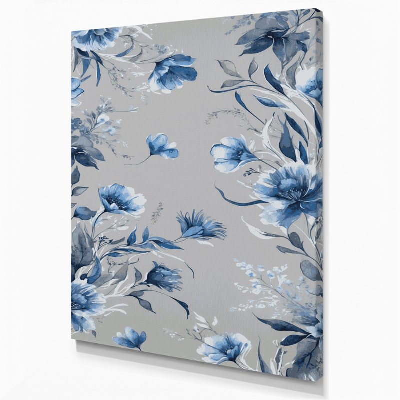Aquarelle florale, art mural gris sur toile 65, 8" H x 10" W