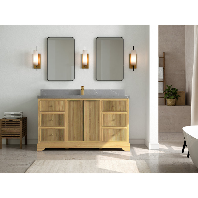 60'' Single Bathroom Vanity with Top, Piatra Gray