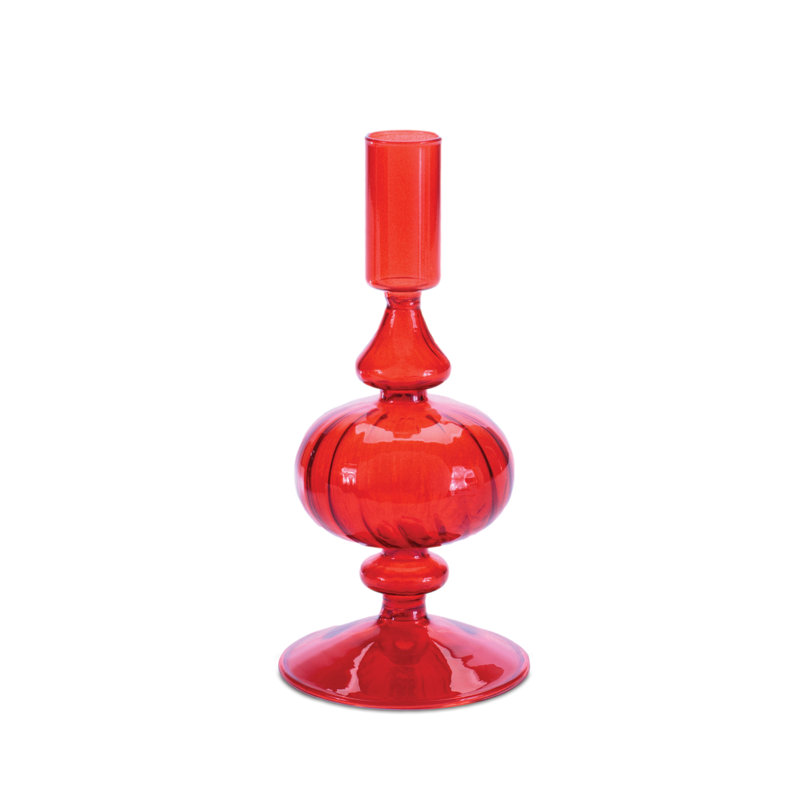 Porte-bougie conique en verre nervuré, Rouge, H 6,9 po x l 3,25 po x P 3,2 po