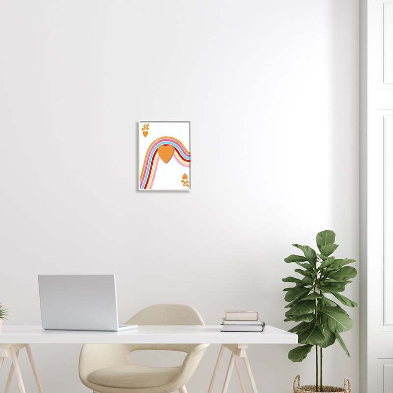 «Ace Of Hearts Rainbow Shapes On Wood» par Ashley Singleton, impression, H 11 po x l 14 po, Giclée encadrée blanc bord de mer