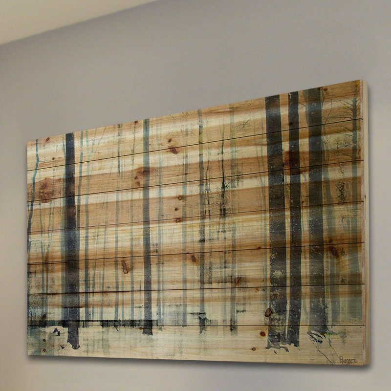 « winter trees » par parvez taj,, reproduction d’art sur bois de pin naturel, H 40 po x l 60 po x P 1,5 po
