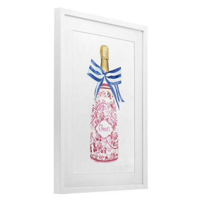 «Flirty Champagne Cheers», reproduction encadrée sous verre, design par Mercedes Lopez Charro