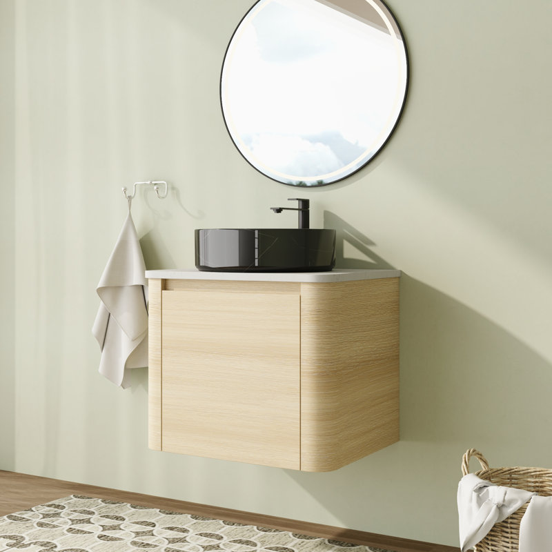 Meuble-lavabo simple mural 24 po avec plateau en pierre reconstituée et portes à fermeture en douceur 24 po, Noir, 24"