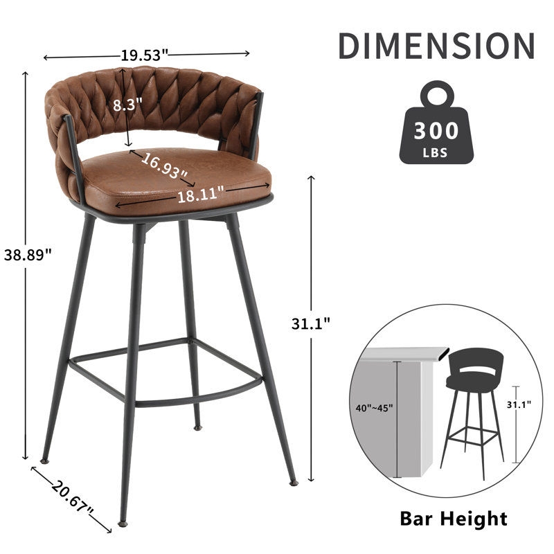 Tabouret de bar et de comptoir Kymberlynn, Tabouret de bar (siège d'une hauteur de 31,1 po), Brun