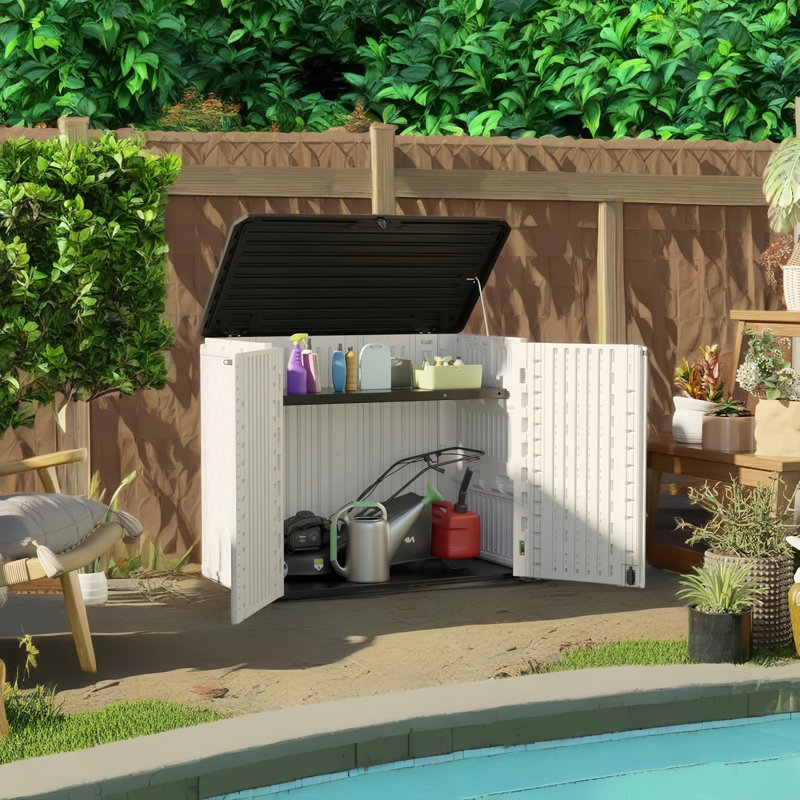 Armoire de rangement horizontale en résine avec plancher et portes doubles 190 gallons Decksplore