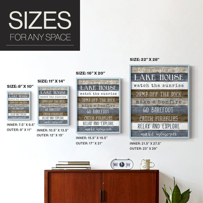 Simple Lake Rules Framed Print - Solid Wood, Blue, 30" H x 24" W