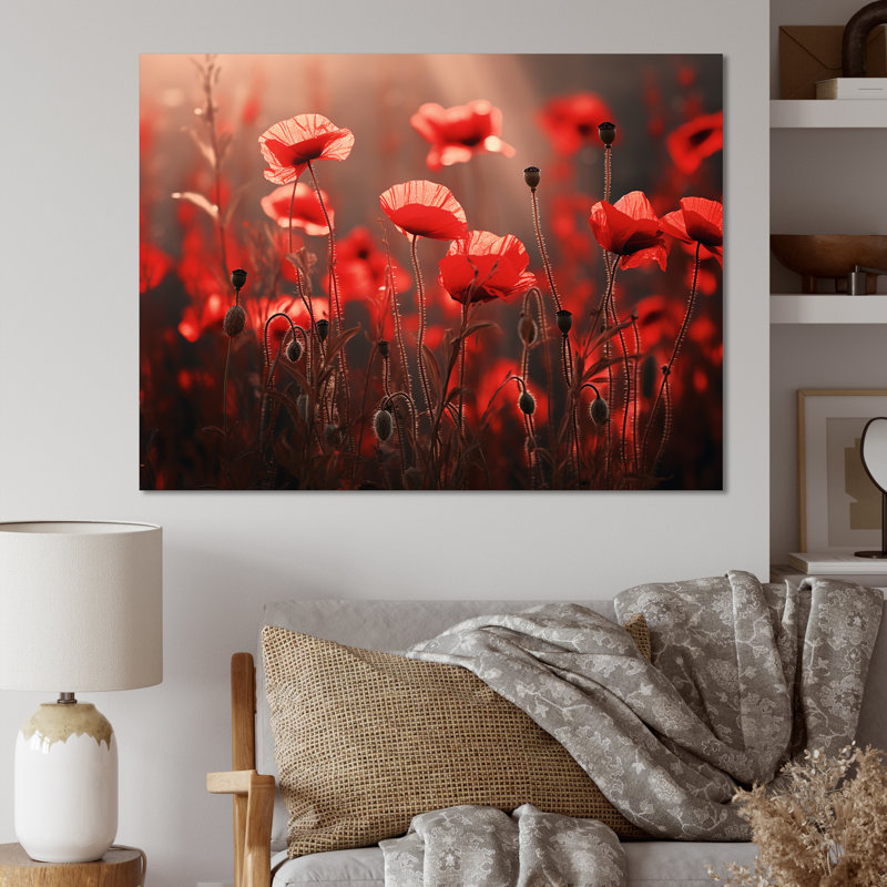 Red Poppies At Dawn - Poppies, reproduction d'art sur toile, Toile tendue, H 16 po x l 32 po x P 1 po