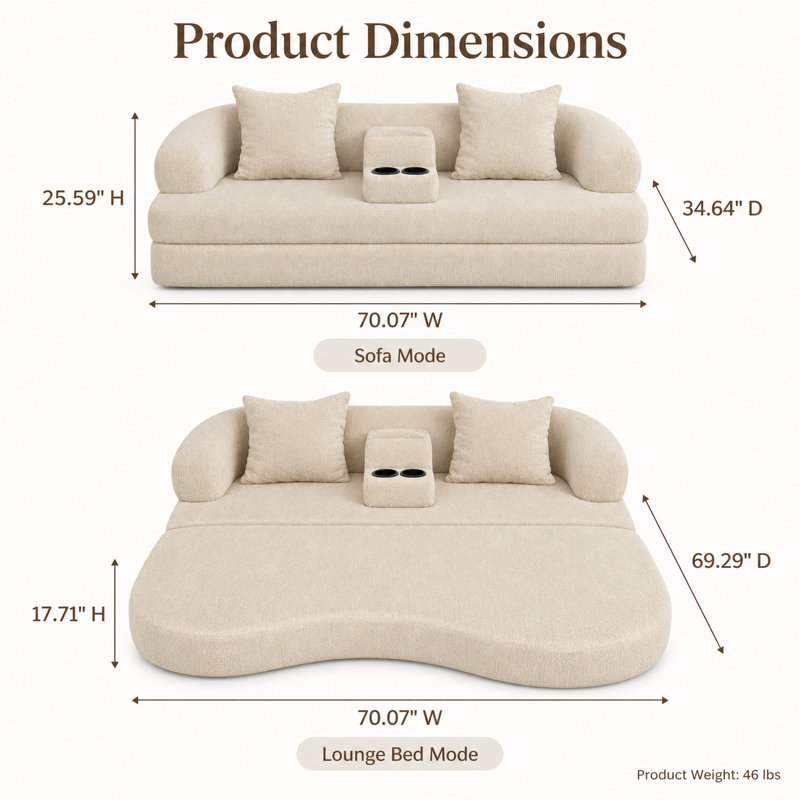 Upholstered 70.07 " Chenille Sleeper Sofa, Abricot