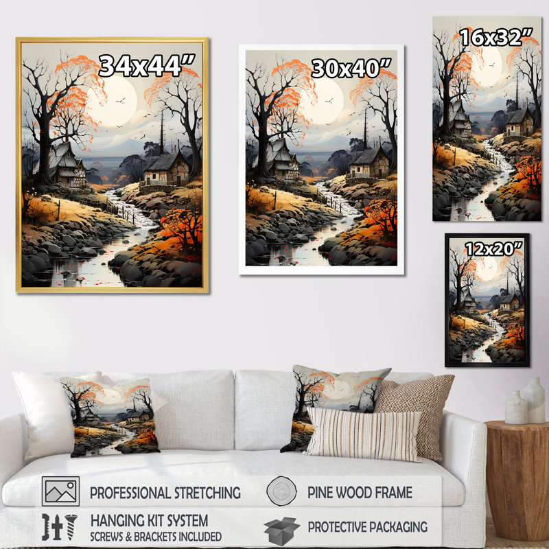 Maison de campagne au bord de la rivière I - reproduction, Cadre simple blanc, H 32 po x l 16 po x P 1 po
