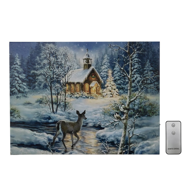 Art mural à piles avec éclairage - Bois d'hiver