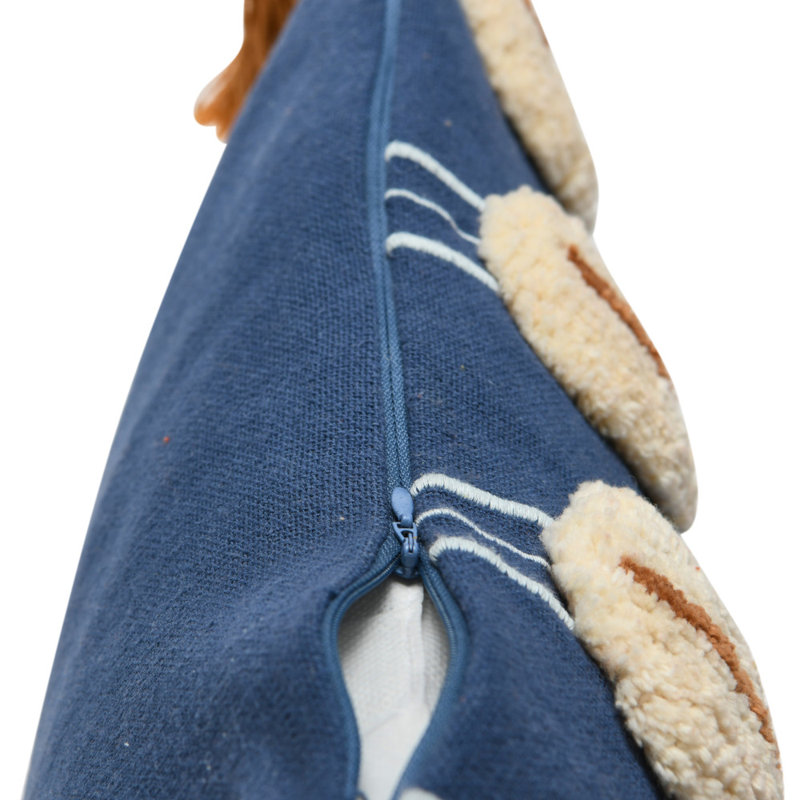 Blue Cotton Embroidered Square Pillow with Tassels