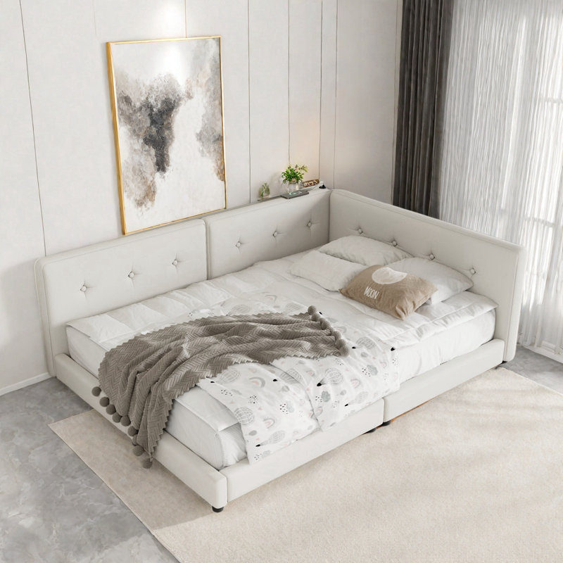 Lit plateforme tapissier moderne avec ports USB, Grand lit