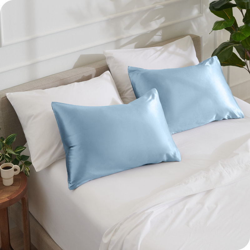 Soft Poly Satin Pillowcase Set, Light Blue, Standard Pillowcases