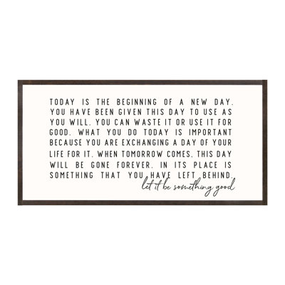 Today Is The Beginning Wood Framed Wall Art Sign