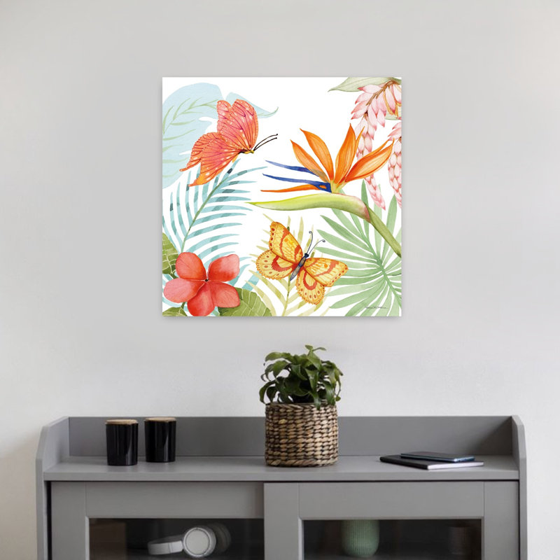 Trésors des tropiques, art abstrait, fougère papillon, fleur tropicale, H 18 po x l 18 po