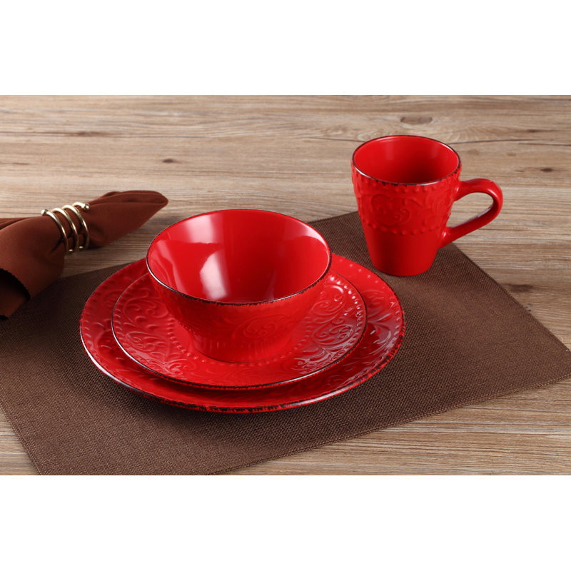 Service de table en grès 16 pièces Lorren Home Trends Lorren, service pour 4, Rouge
