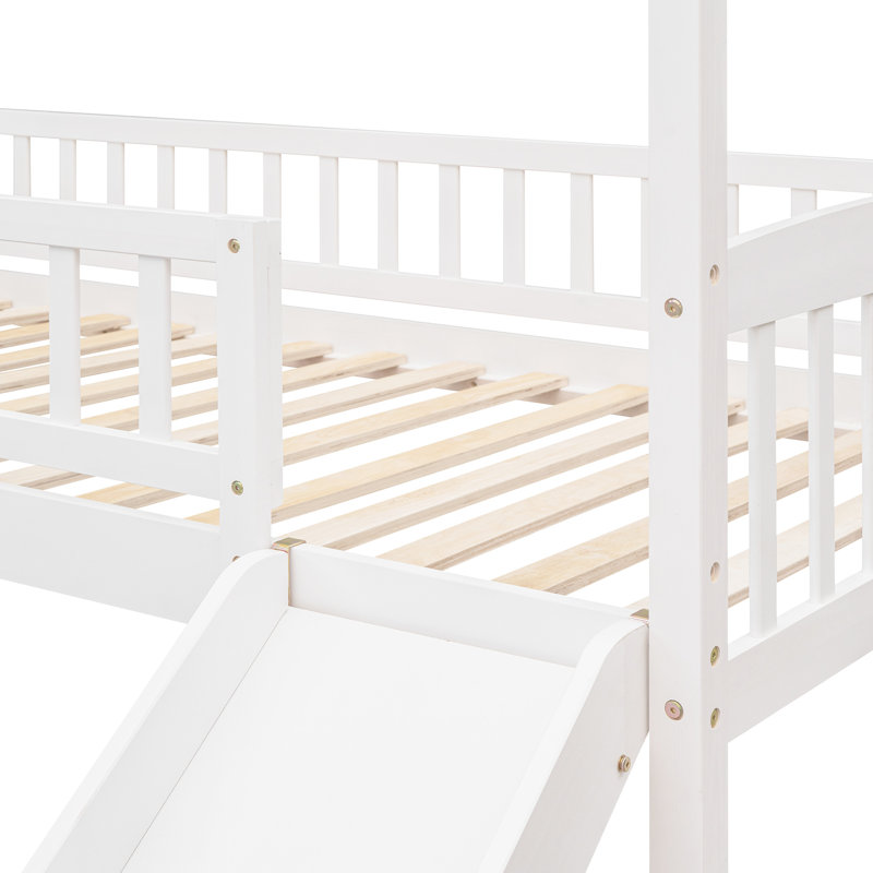 Twin Loft Bed With Slide, White - Playful And Functional. Solid Wood Construction. No Box Spring Needed. Max Load Capacity 300Lbs. Suitable For All Size Slide Practical Stylish. Plywood Assembly