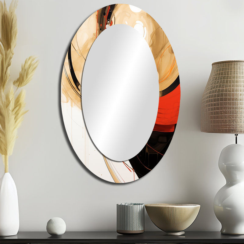 Conversations de la Terre - Formes dynamiques V - Miroir mural ovale moderne noir, 36 po x 24 po