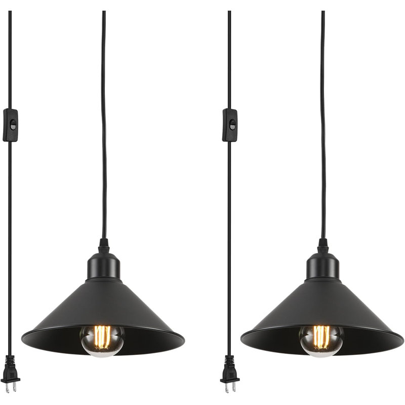 Ensemble de 2 luminaires suspendus rétro noir industriel