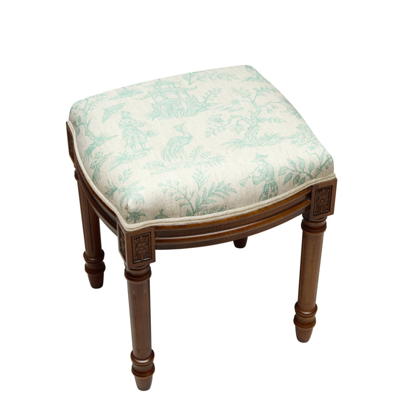 Tabouret de coiffeuse en lin gris Camiah, Aqua, Noyers