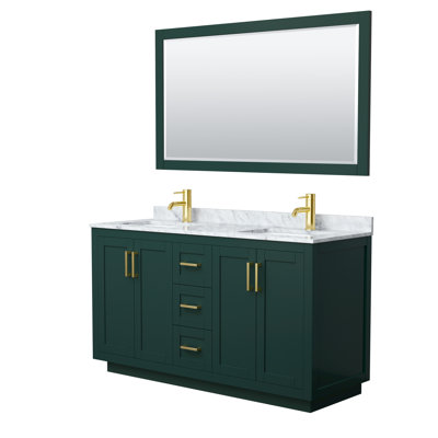 Meuble-lavabo double autoportant 60 po avec plateau en marbre Miranda
