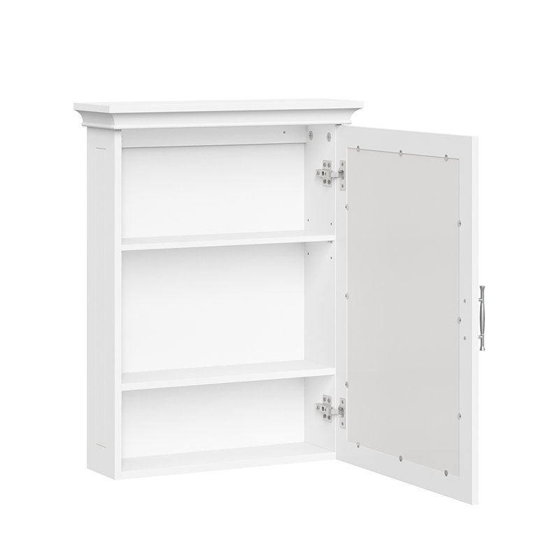 White Painted Mirrored Wall Mount Storage Cabinet with Adjustable Shelf